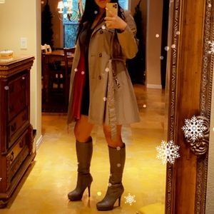 Knee high boots, gray pleather, With warm lining